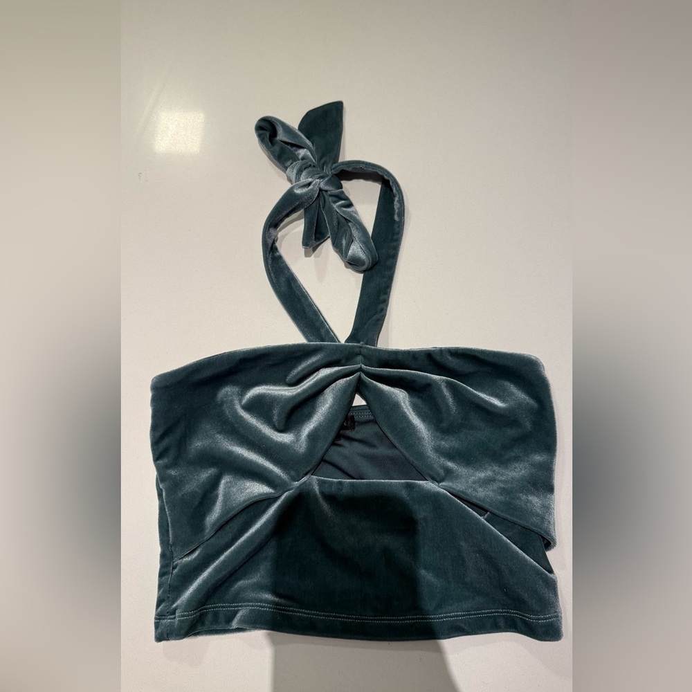 Dynamite Velvet Halter Top in Teal Size M